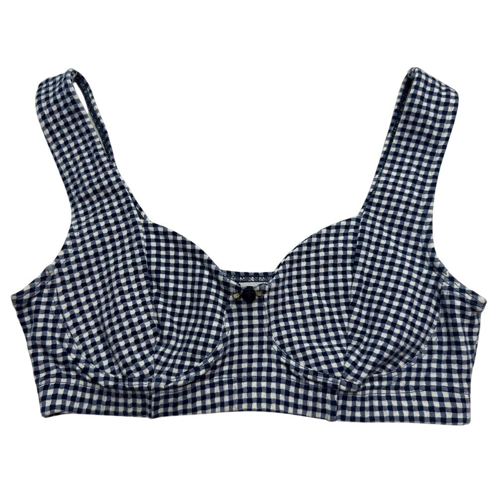 Sm Y2K VTG LA Movers Gingham Bralette Top Blue White Rockabilly Pinup Coquette